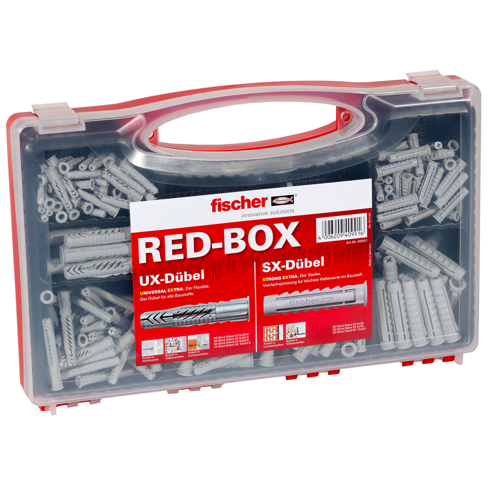 fischer Sortimentbox mit Dübel SX und Universaldübel UX - RED BOX