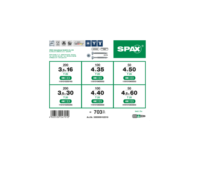 Spax Montagekoffer L-BOXX mini, Schraubenset 6 Abmessungen, schwarz  verzinkt, 703-tlg. kaufen